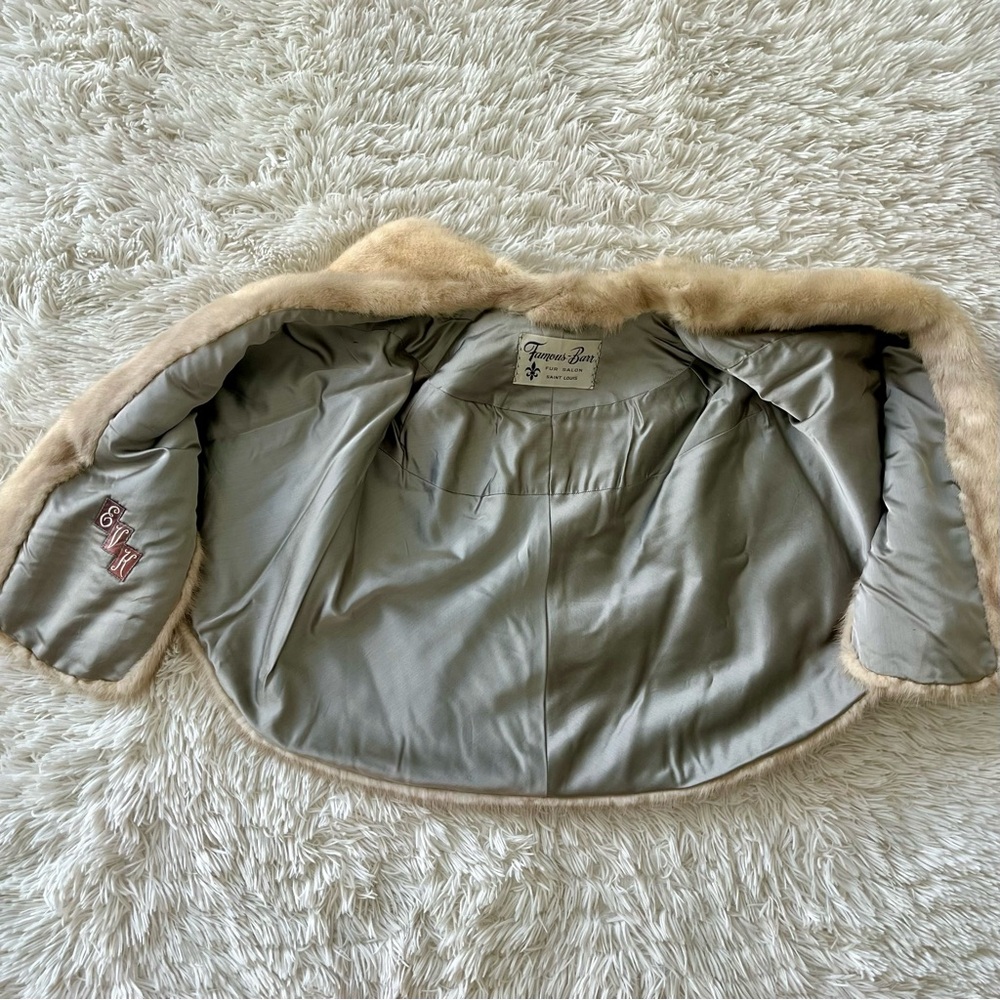 Vintage Famous-Barr Mink Fur Stole Shawl Capelet Coat Jacket Beige Honey Brown - Picture 9 of 12